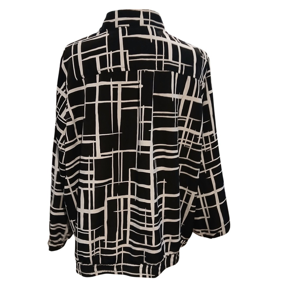 Susan Graver 2x Black and White Geometric Zip Up Bomber Jacket Womens Spring - Picture 6 of 12